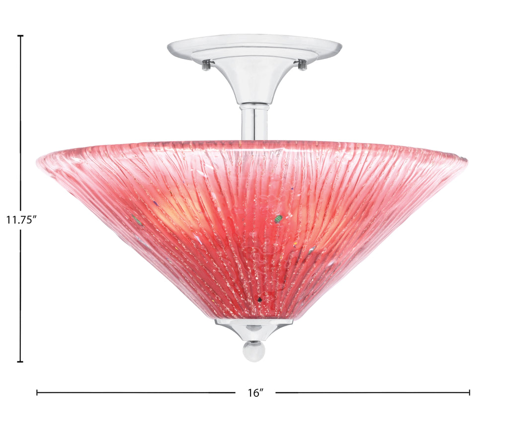 Any Two Light Semi-Flush Mount in Chrome with 16" Raspberry Crystal Shade