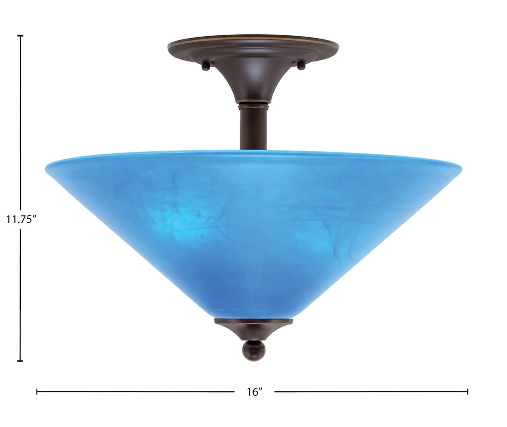 Any Two Light Semi-Flush Mount in Dark Granite with 16" Blue Italian Shade