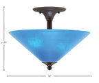 Any Two Light Semi-Flush Mount in Dark Granite with 16" Blue Italian Shade