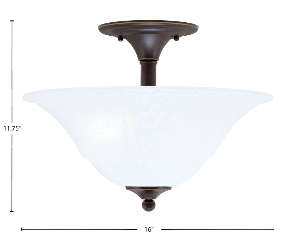 Any Two Light Semi-Flush Mount in Dark Granite with 16" White Marble Shade