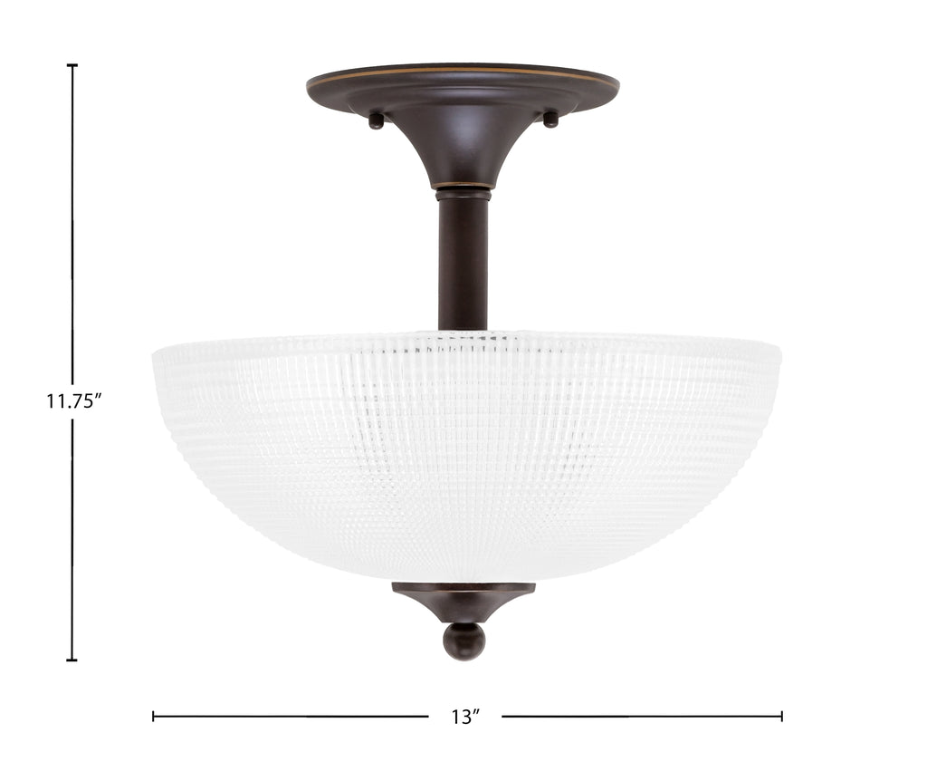 Semi-Flushes Two Light Semi-Flush Mount in Dark Granite with Clear Ribbed Shade