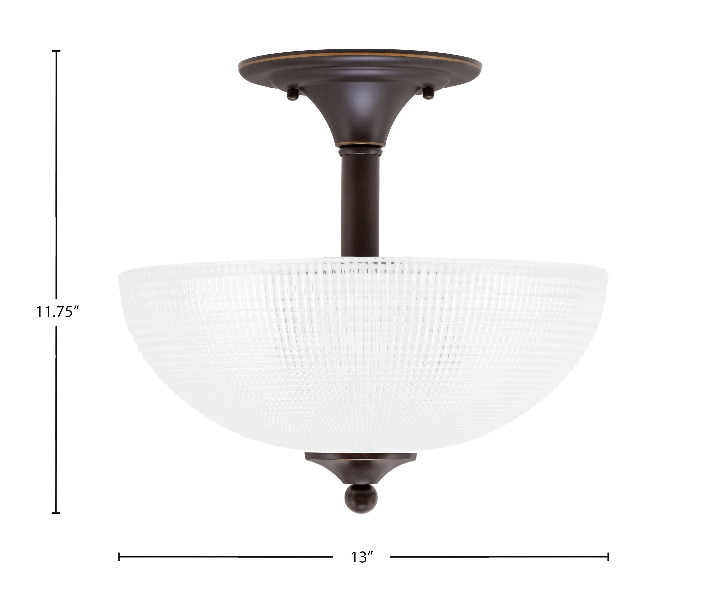 Semi-Flushes Two Light Semi-Flush Mount in Dark Granite with Clear Ribbed Shade