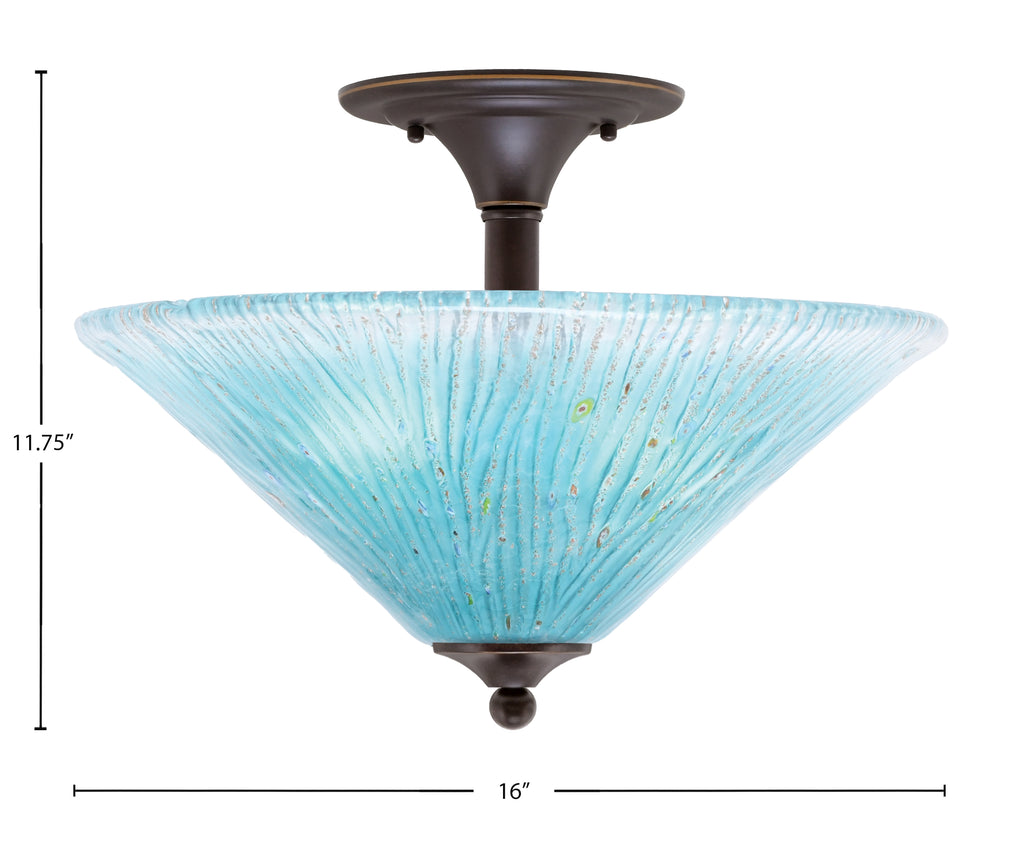 Any Two Light Semi-Flush Mount in Dark Granite with 16" Teal Crystal Shade