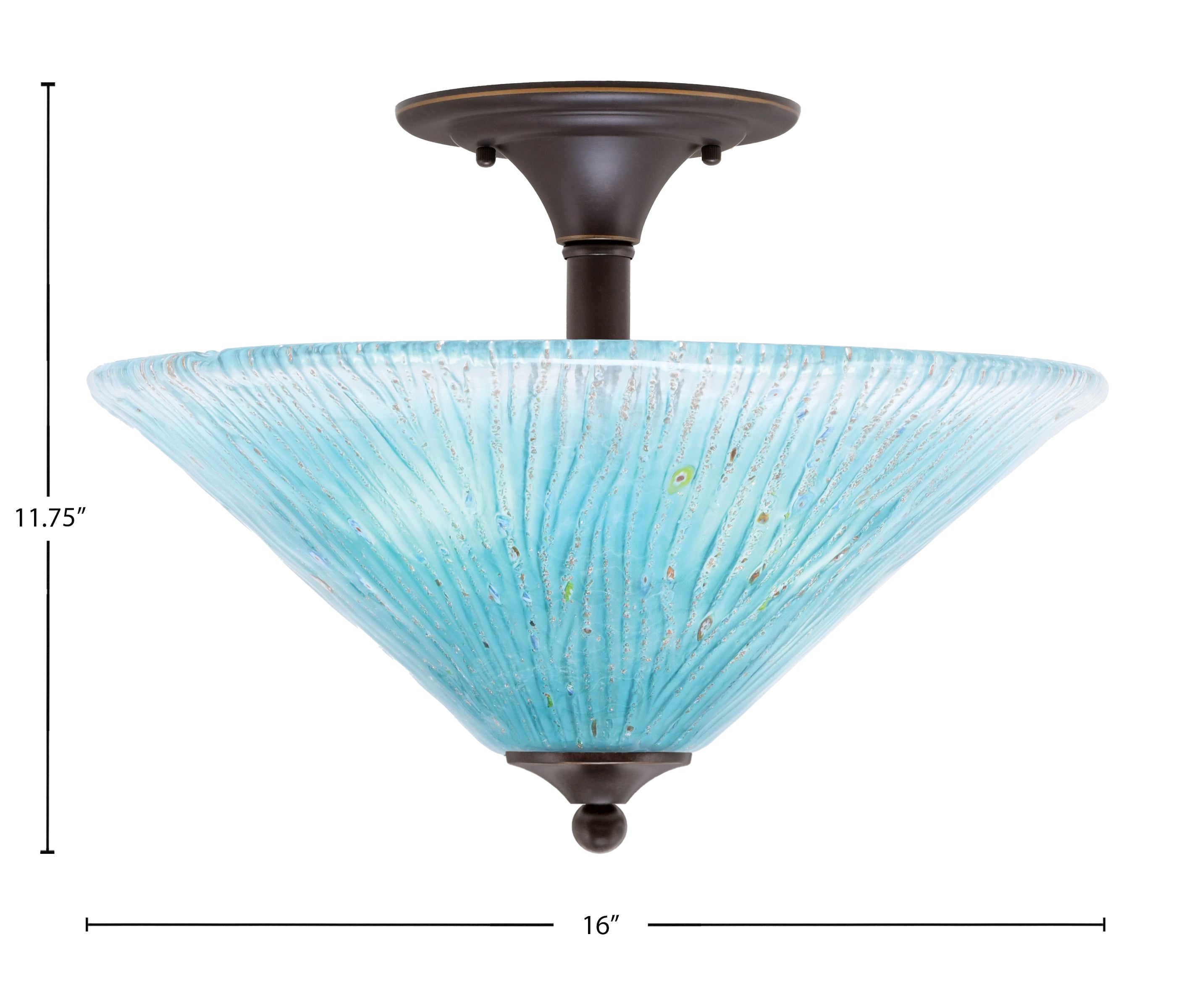 Any Two Light Semi-Flush Mount in Dark Granite with 16" Teal Crystal Shade