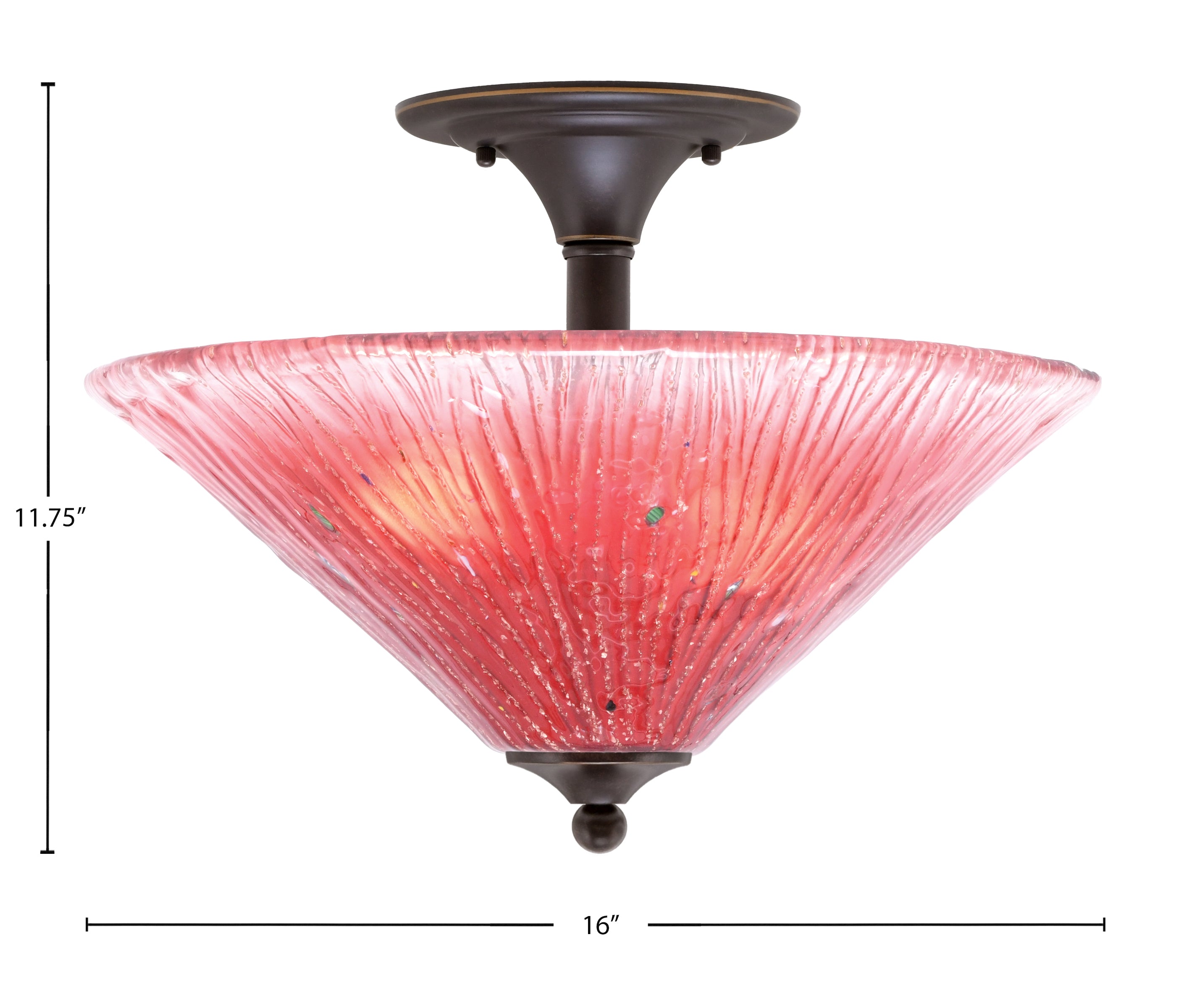 Any Two Light Semi-Flush Mount in Dark Granite with 16" Raspberry Crystal Shade