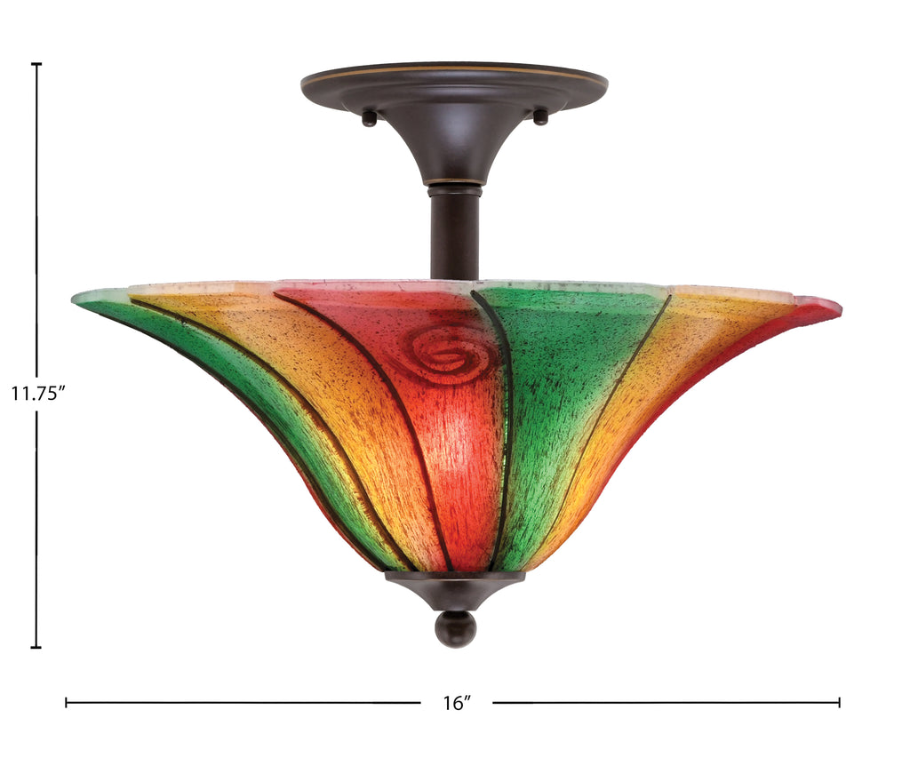 Any Two Light Semi-Flush Mount in Dark Granite with 16" Mardi Gras Shade