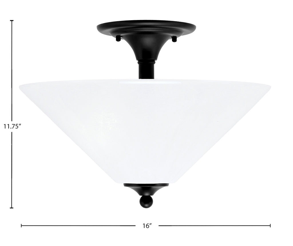 Semi-Flushes Two Light Semi-Flush Mount in Matte Black with White Marble Shade