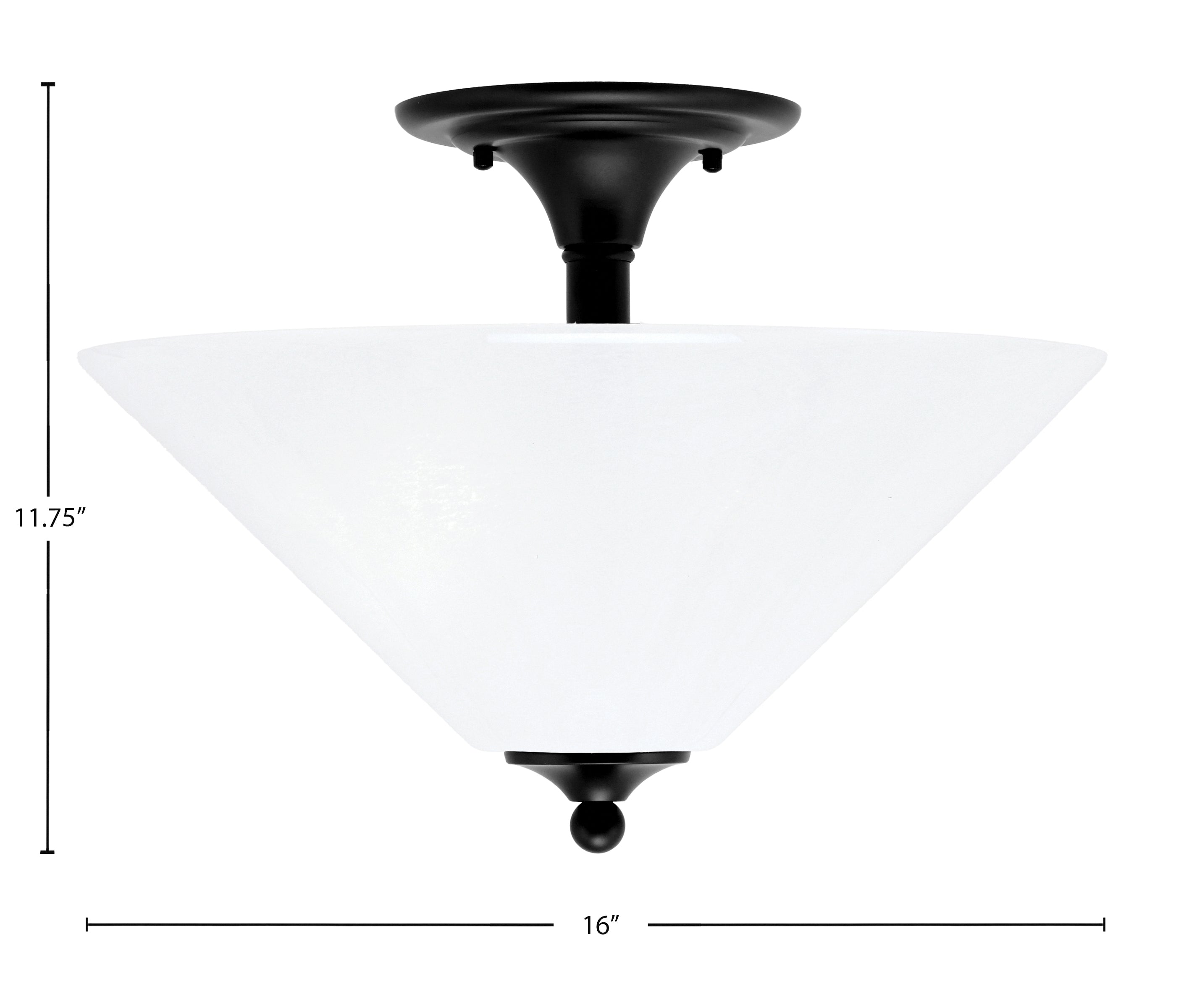 Semi-Flushes Two Light Semi-Flush Mount in Matte Black with White Marble Shade