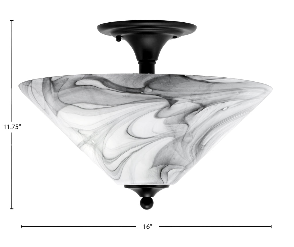 Semi-Flushes Two Light Semi-Flush Mount in Matte Black with Onyx Swirl Shade