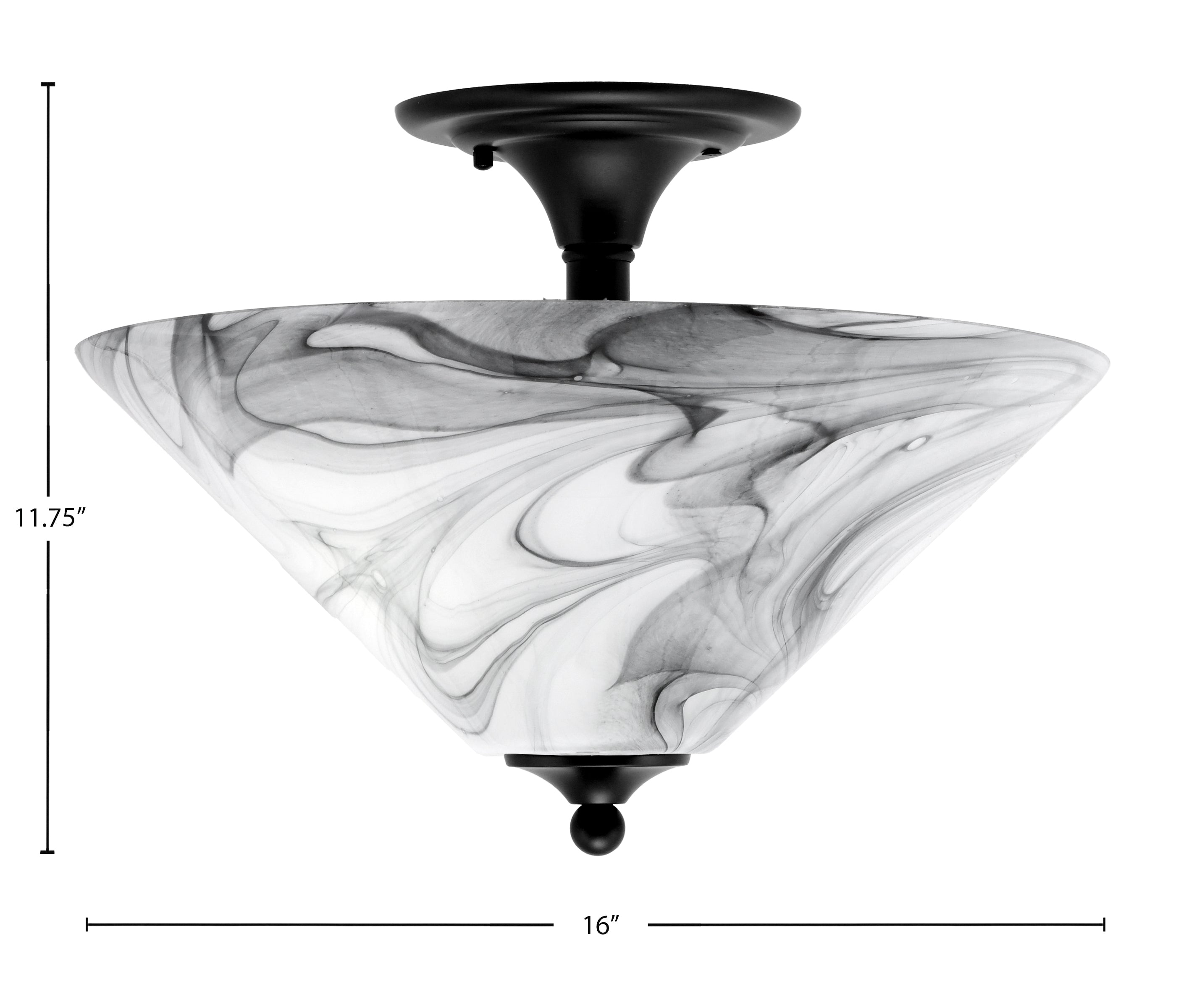 Semi-Flushes Two Light Semi-Flush Mount in Matte Black with Onyx Swirl Shade