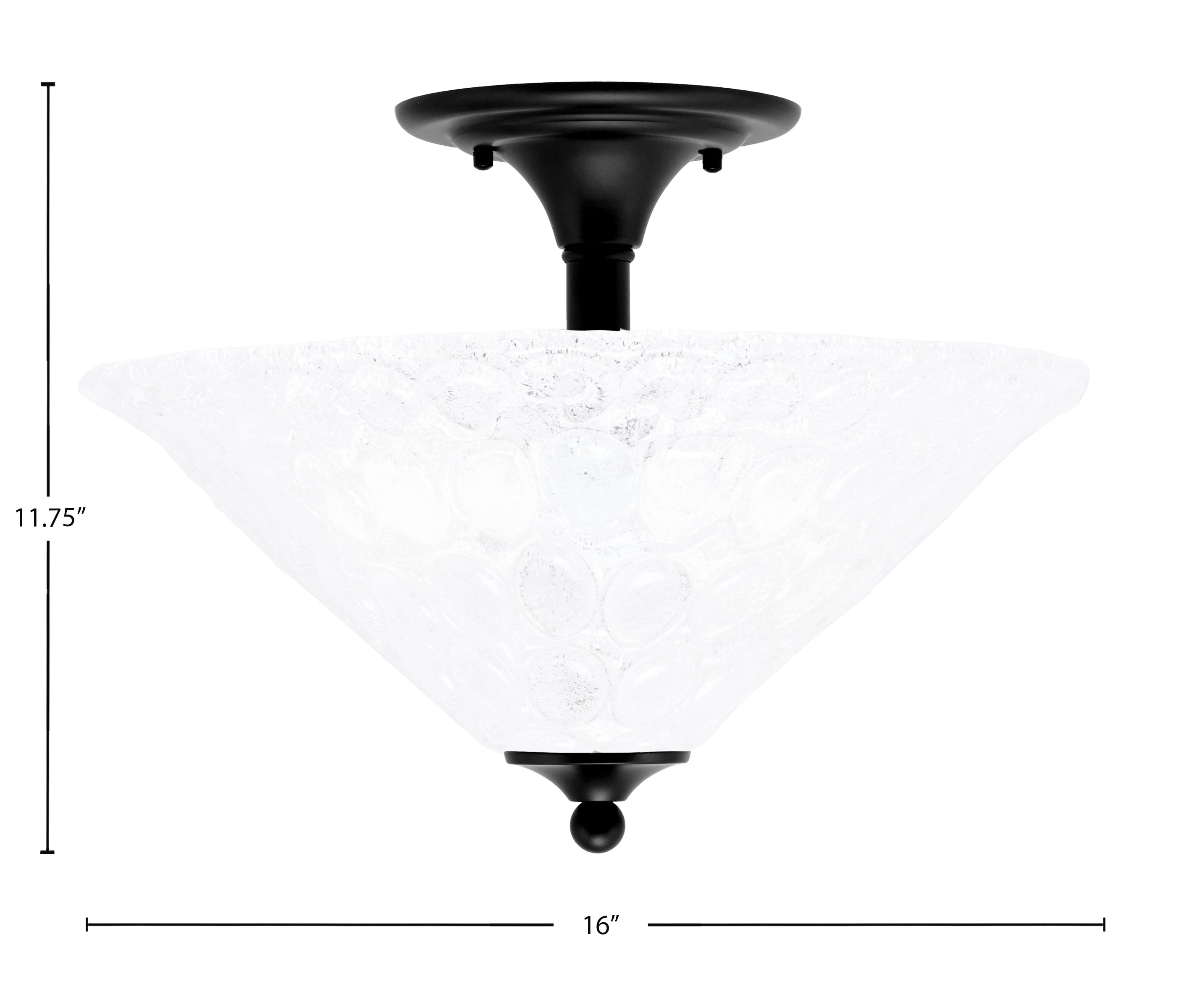 Any Two Light Semi-Flush Mount in Matte Black with 16" Italian Bubble Shade