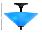 Any Two Light Semi-Flush Mount in Matte Black with 16" Blue Italian Shade