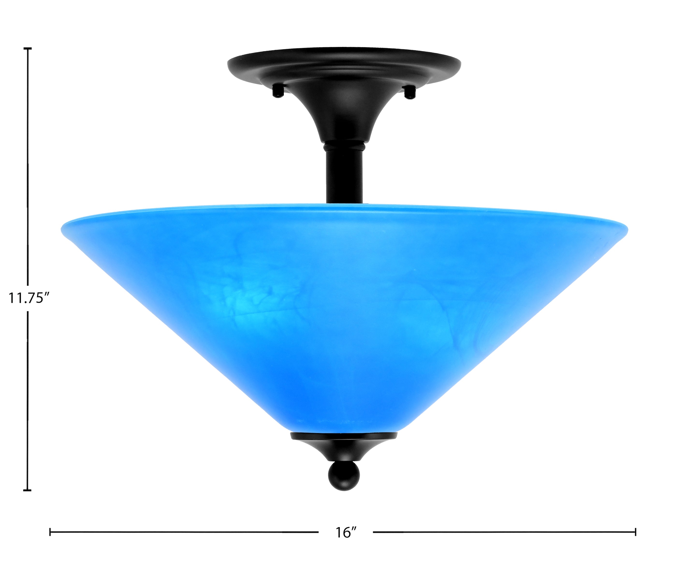 Any Two Light Semi-Flush Mount in Matte Black with 16" Blue Italian Shade