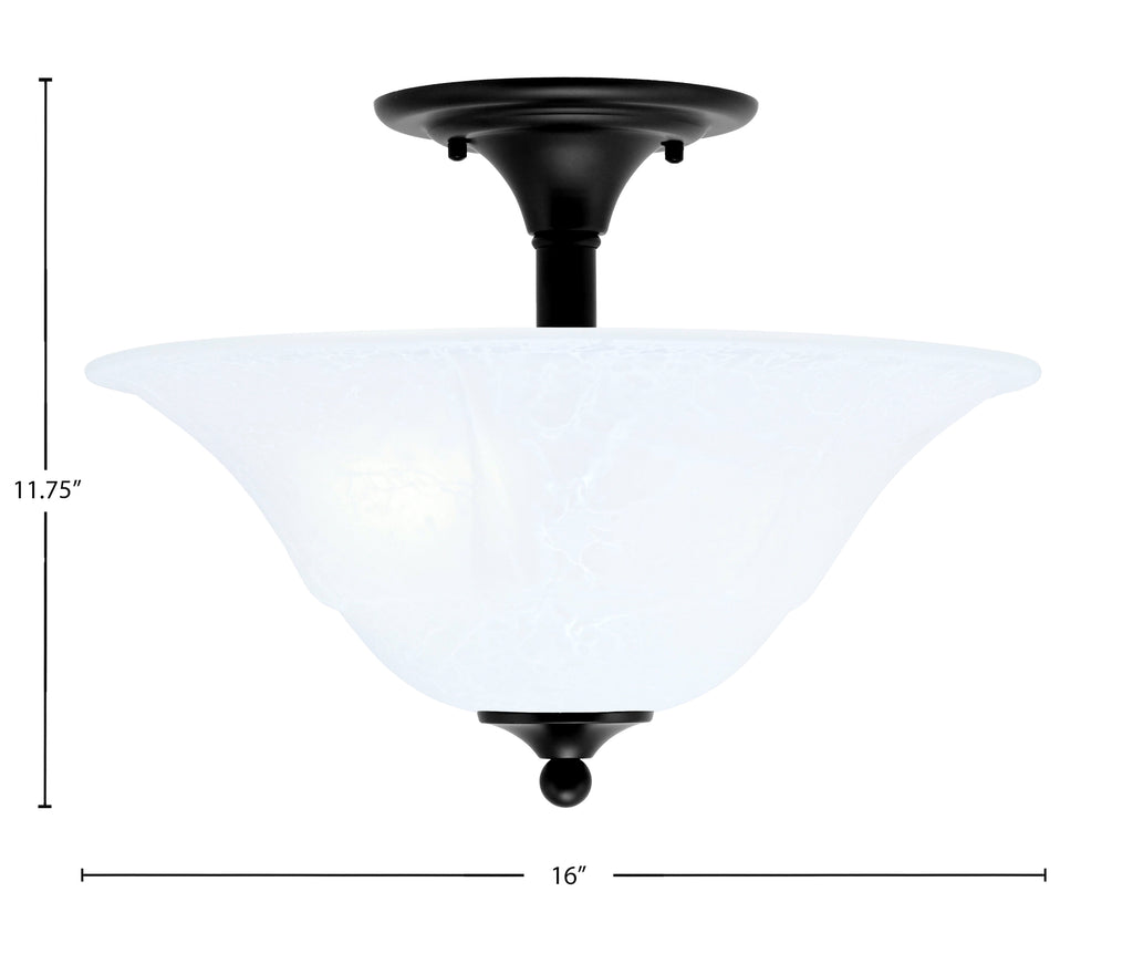 Any Two Light Semi-Flush Mount in Matte Black with 16" White Marble Shade