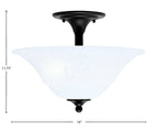 Any Two Light Semi-Flush Mount in Matte Black with 16" White Marble Shade
