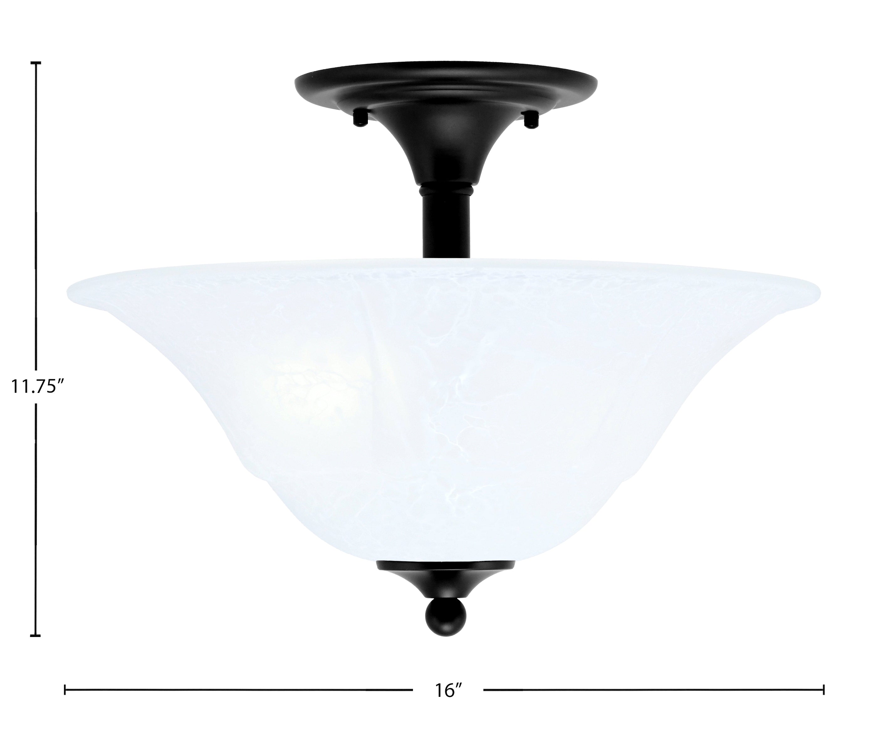 Any Two Light Semi-Flush Mount in Matte Black with 16" White Marble Shade