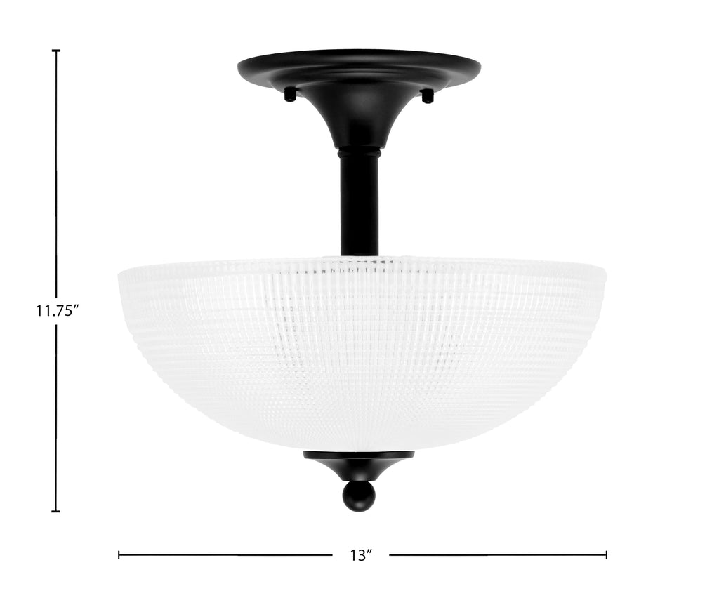 Semi-Flushes Two Light Semi-Flush Mount in Matte Black with Clear Ribbed Shade