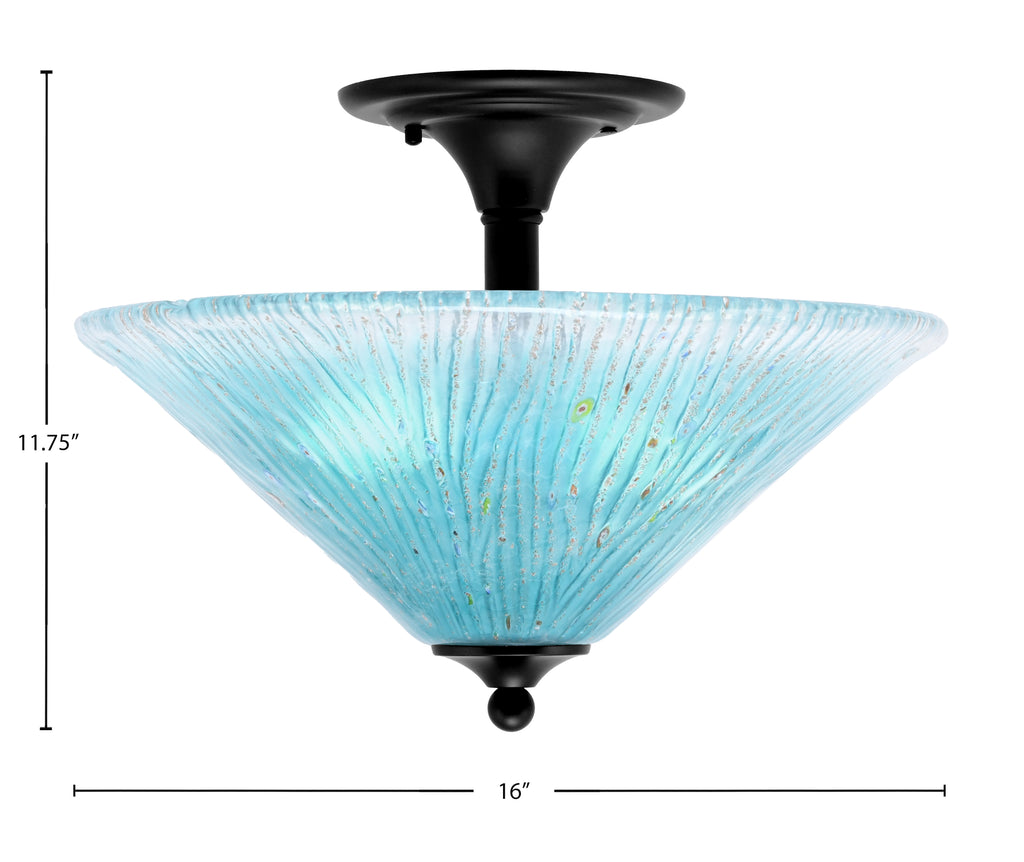 Any Two Light Semi-Flush Mount in Matte Black with 16" Teal Crystal Shade