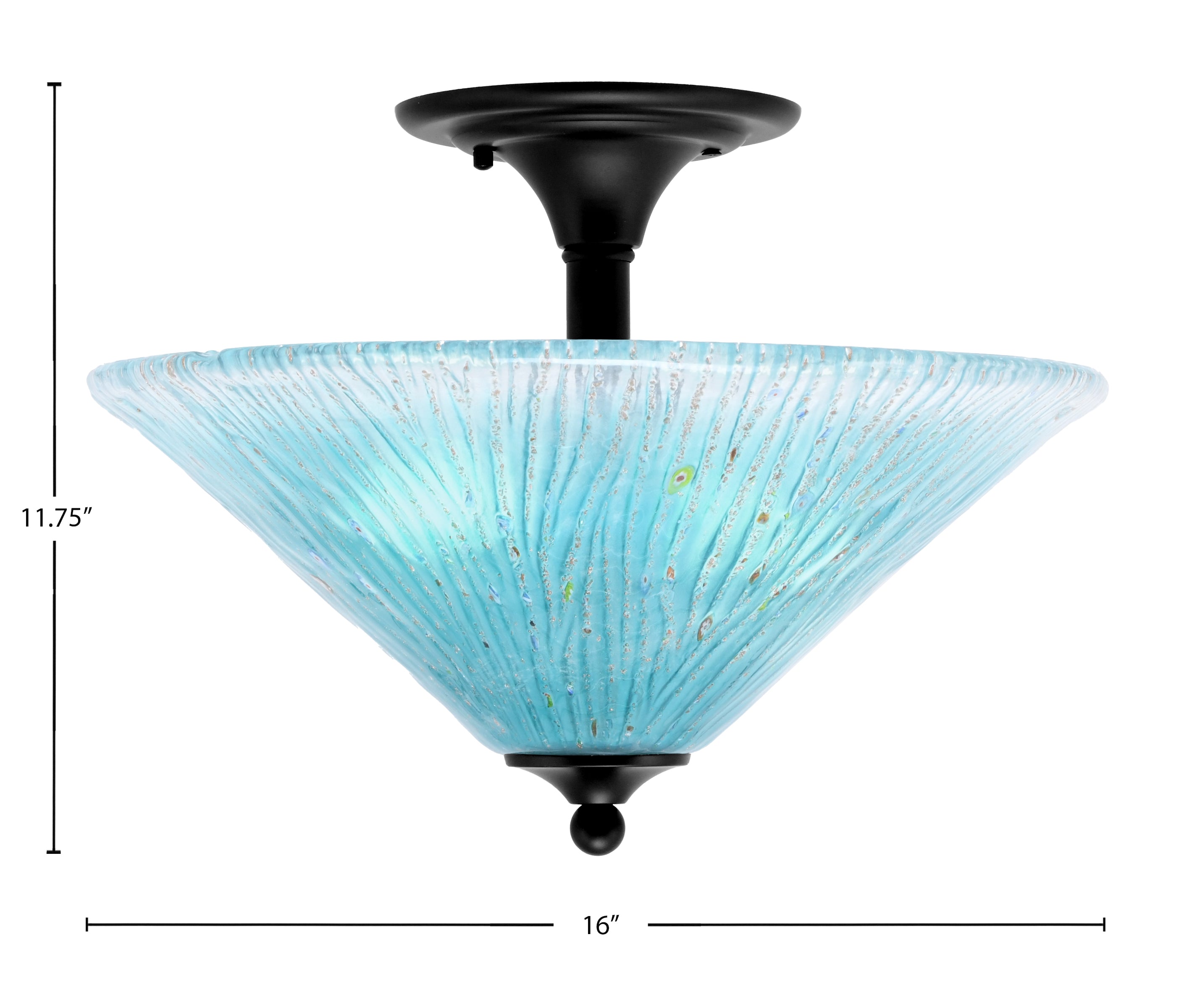 Any Two Light Semi-Flush Mount in Matte Black with 16" Teal Crystal Shade