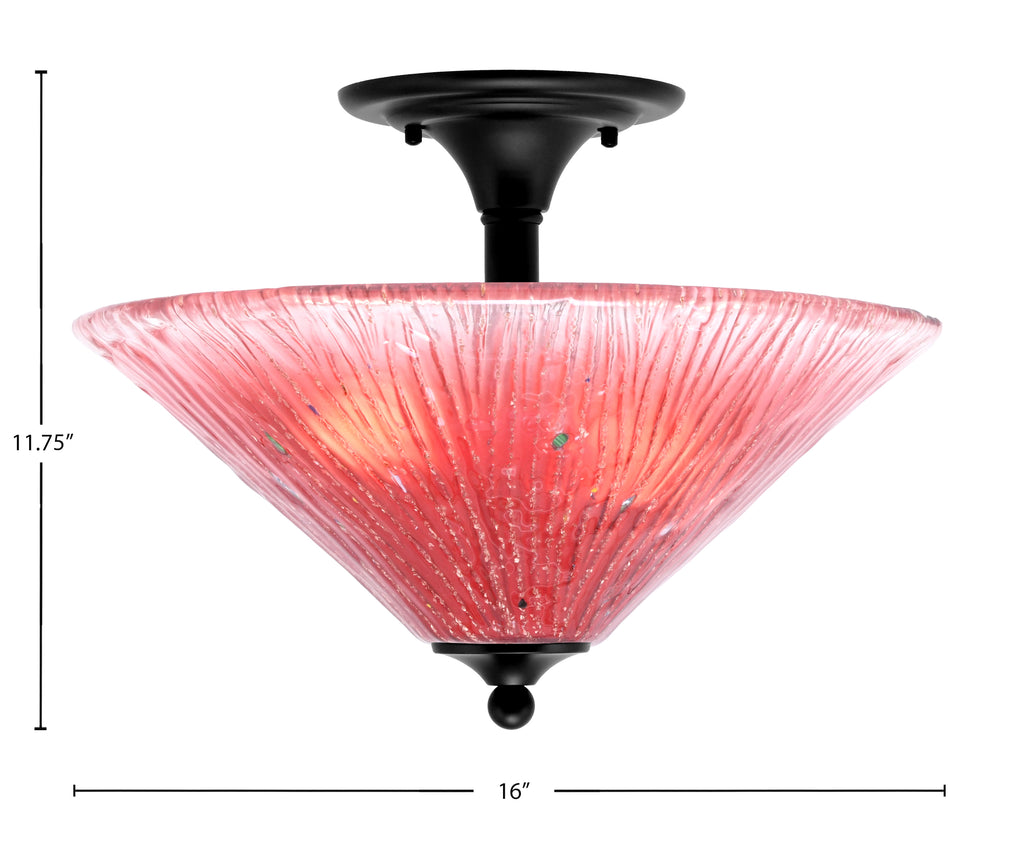 Any Two Light Semi-Flush Mount in Matte Black with 16" Raspberry Crystal Shade