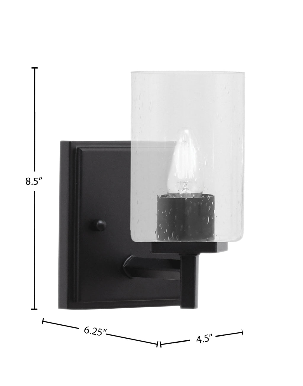 Franklin One Light Wall Sconce in Matte Black with Clear Bubble Shade