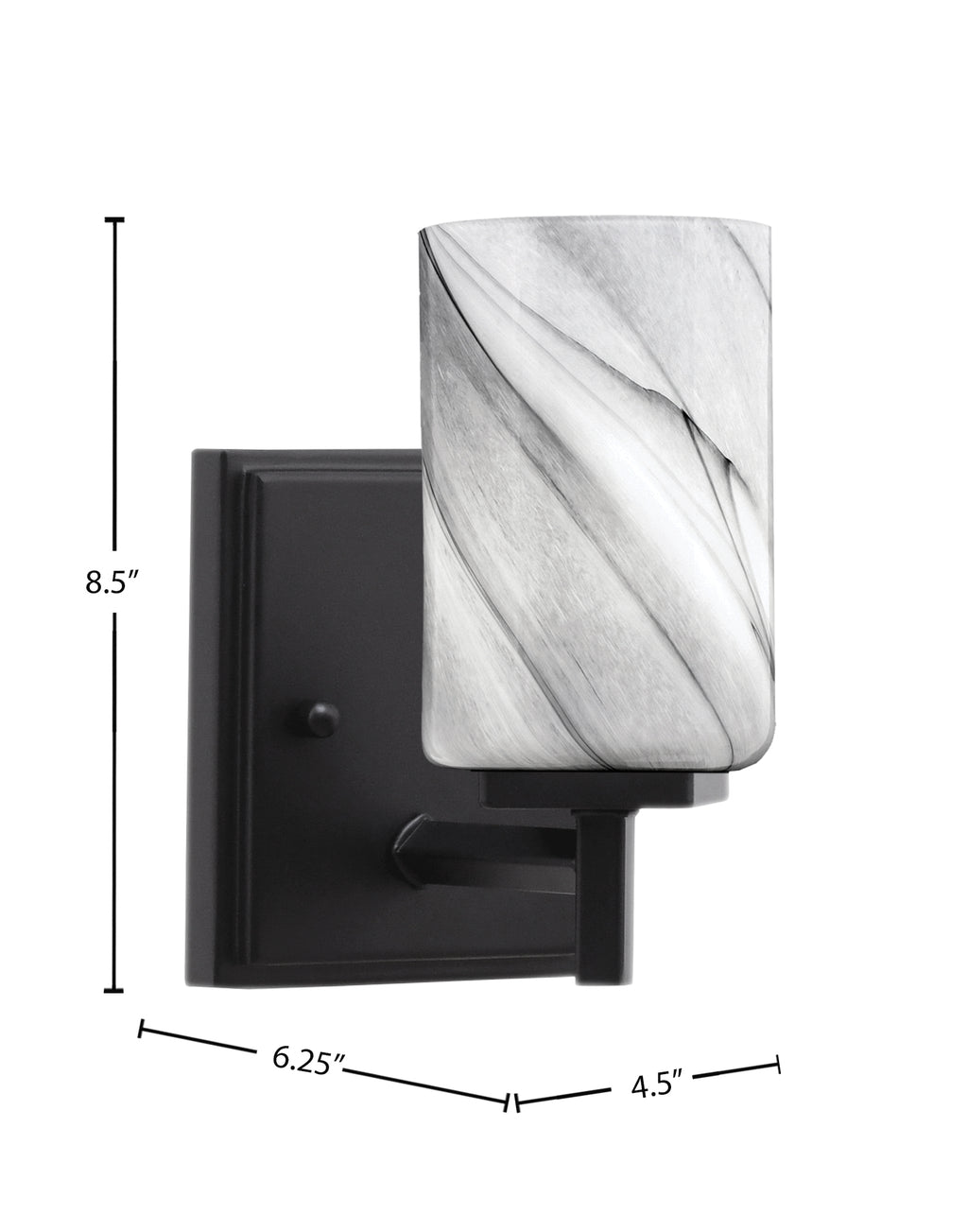 Franklin One Light Wall Sconce in Matte Black with Onyx Swirl Shade