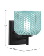 Franklin One Light Wall Sconce in Matte Black with Turquoise Textured Shade
