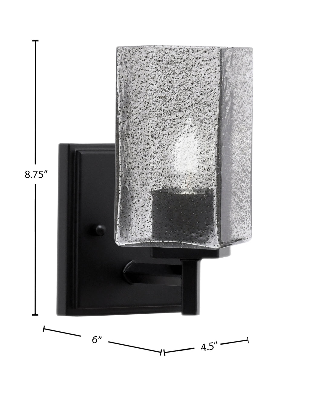 Franklin One Light Wall Sconce in Matte Black with Square Smoke Bubble Shade