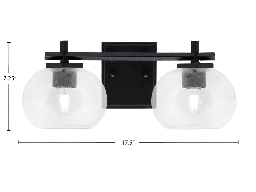 Franklin Two Light Bath Bar in Matte Black with Clear Bubble Shade