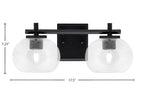 Franklin Two Light Bath Bar in Matte Black with Clear Bubble Shade