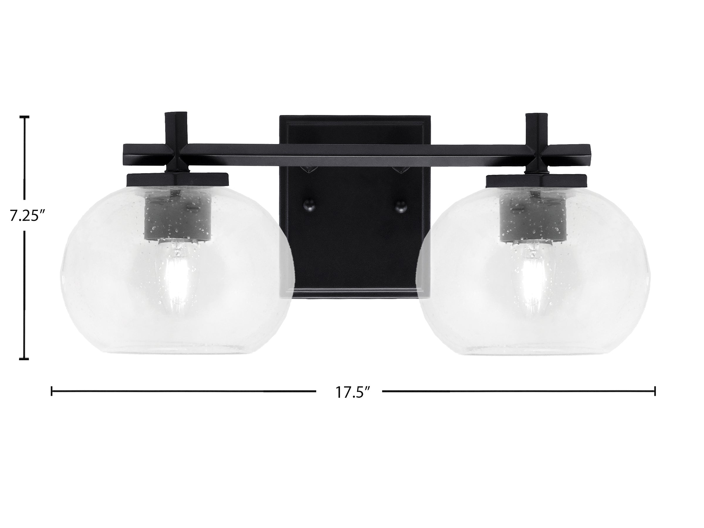 Franklin Two Light Bath Bar in Matte Black with Clear Bubble Shade