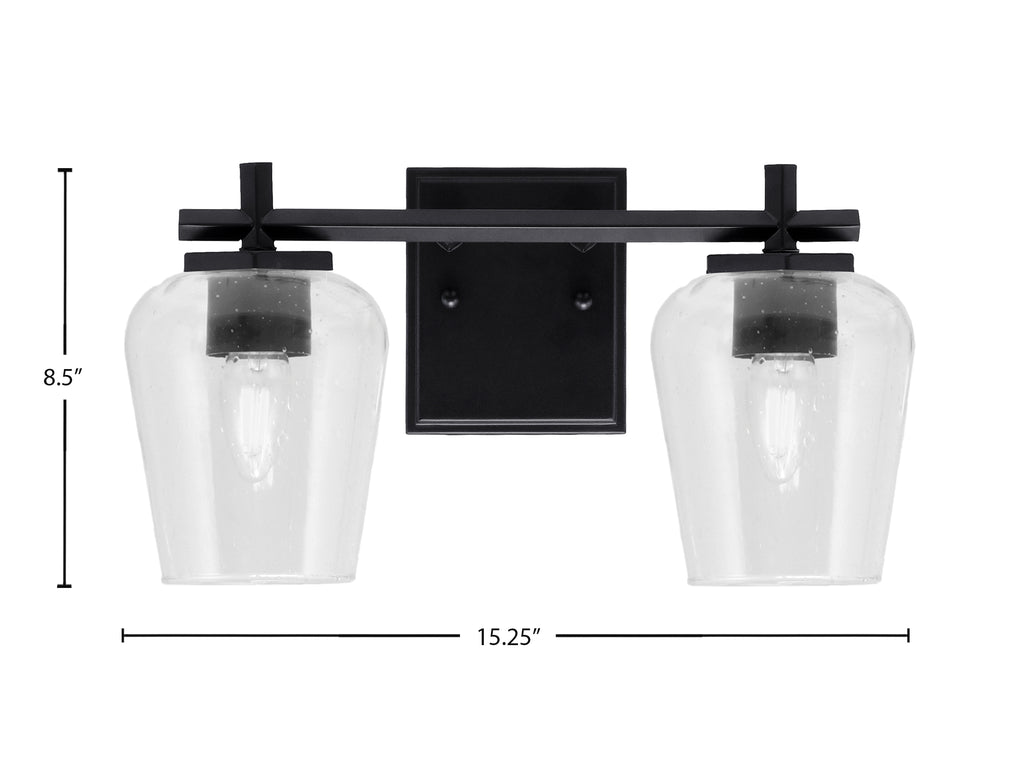 Franklin Two Light Bath Bar in Matte Black with Clear Bubble Shade