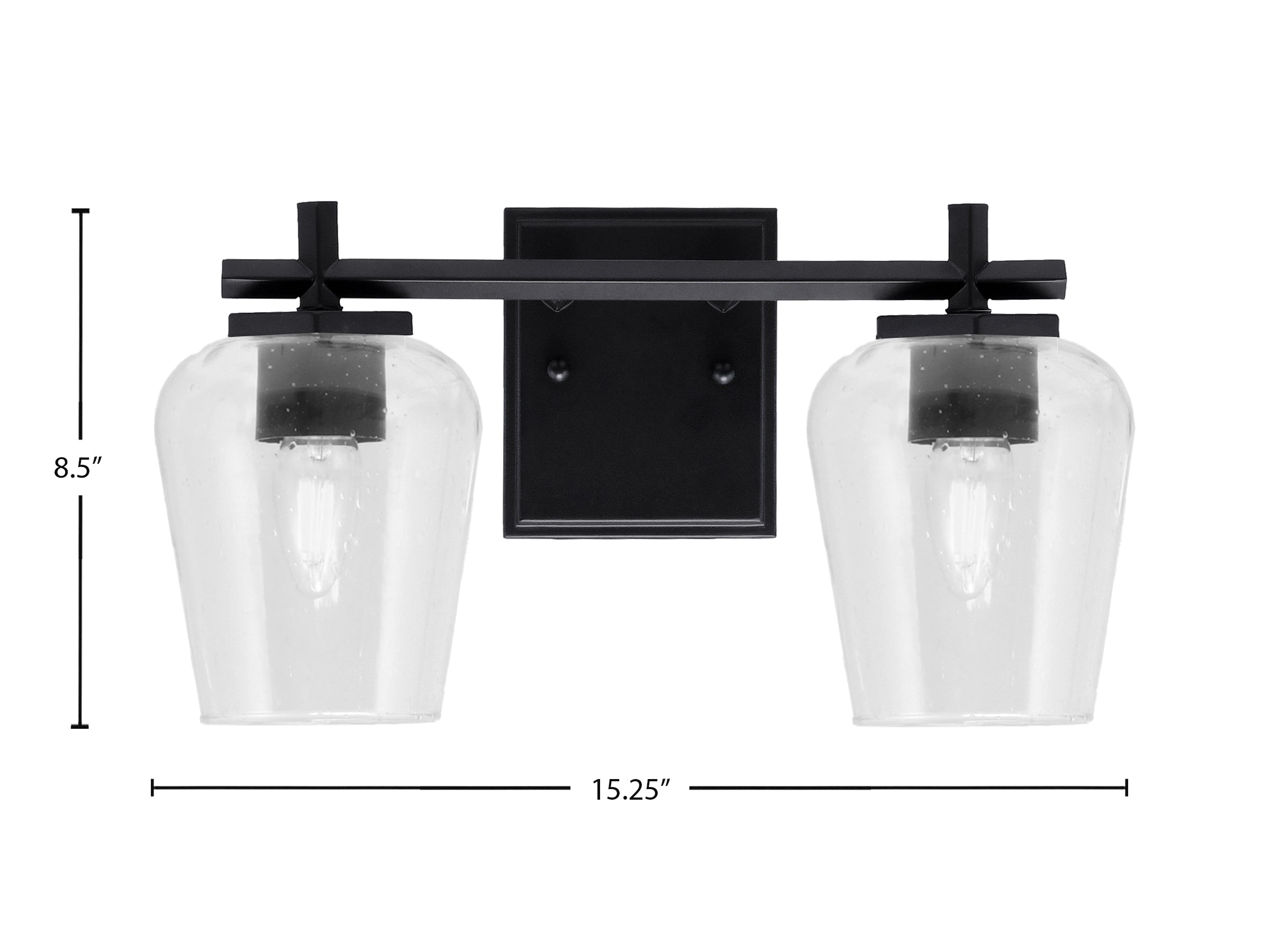 Franklin Two Light Bath Bar in Matte Black with Clear Bubble Shade