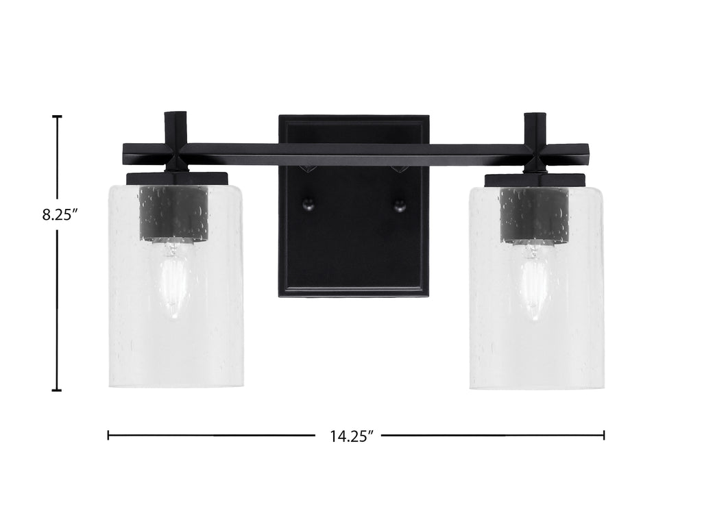 Franklin Two Light Bath Bar in Matte Black with Clear Bubble Shade
