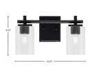 Franklin Two Light Bath Bar in Matte Black with Clear Bubble Shade