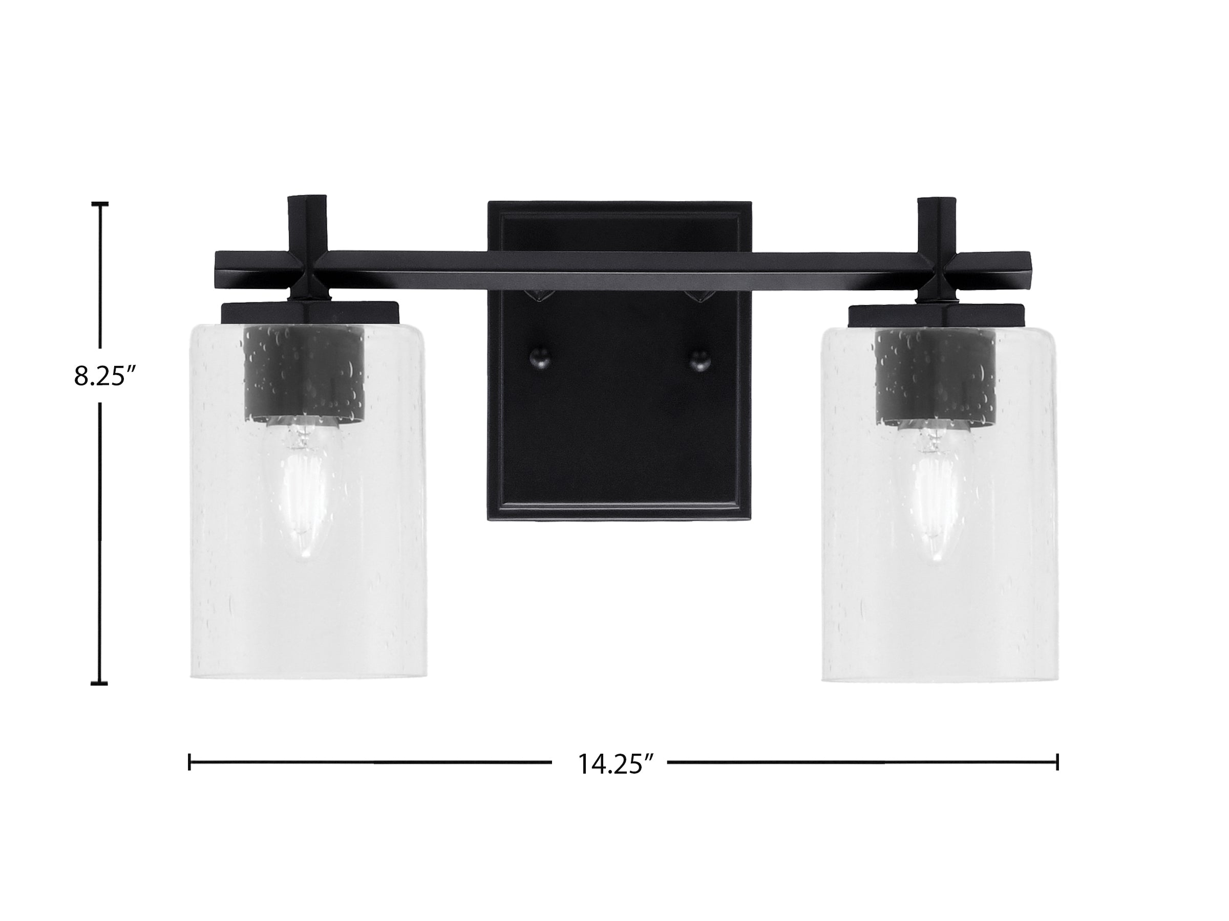 Franklin Two Light Bath Bar in Matte Black with Clear Bubble Shade