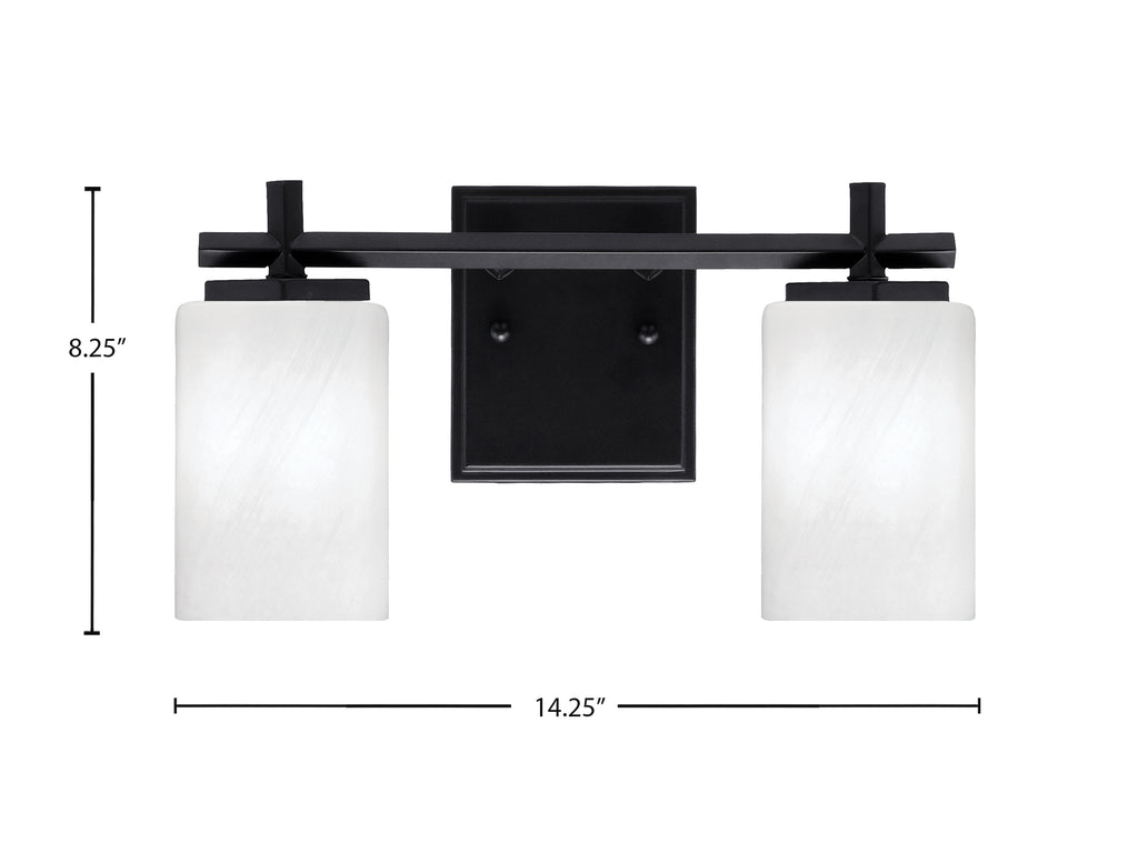 Franklin Two Light Bath Bar in Matte Black with White Marble Shade