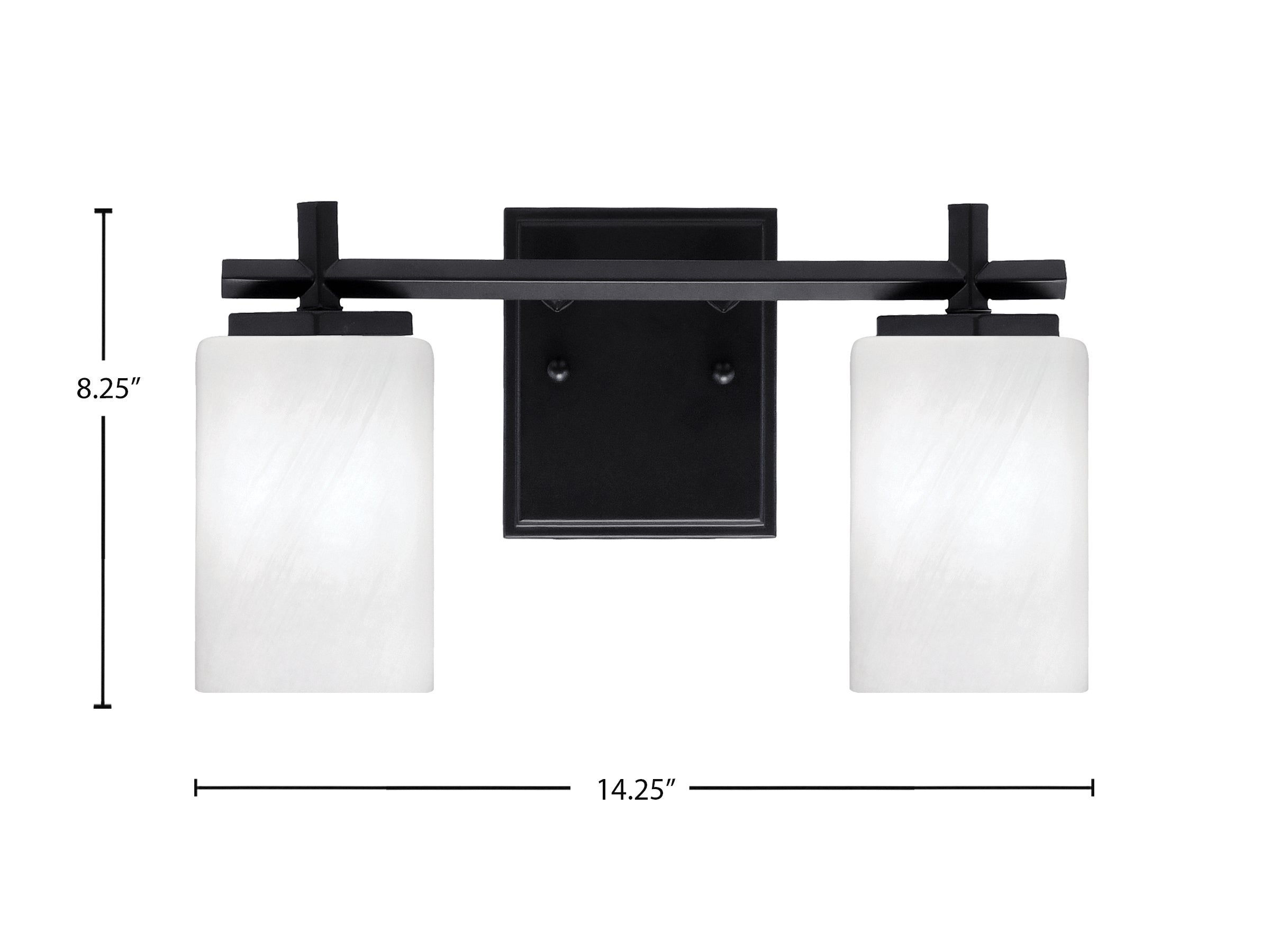 Franklin Two Light Bath Bar in Matte Black with White Marble Shade