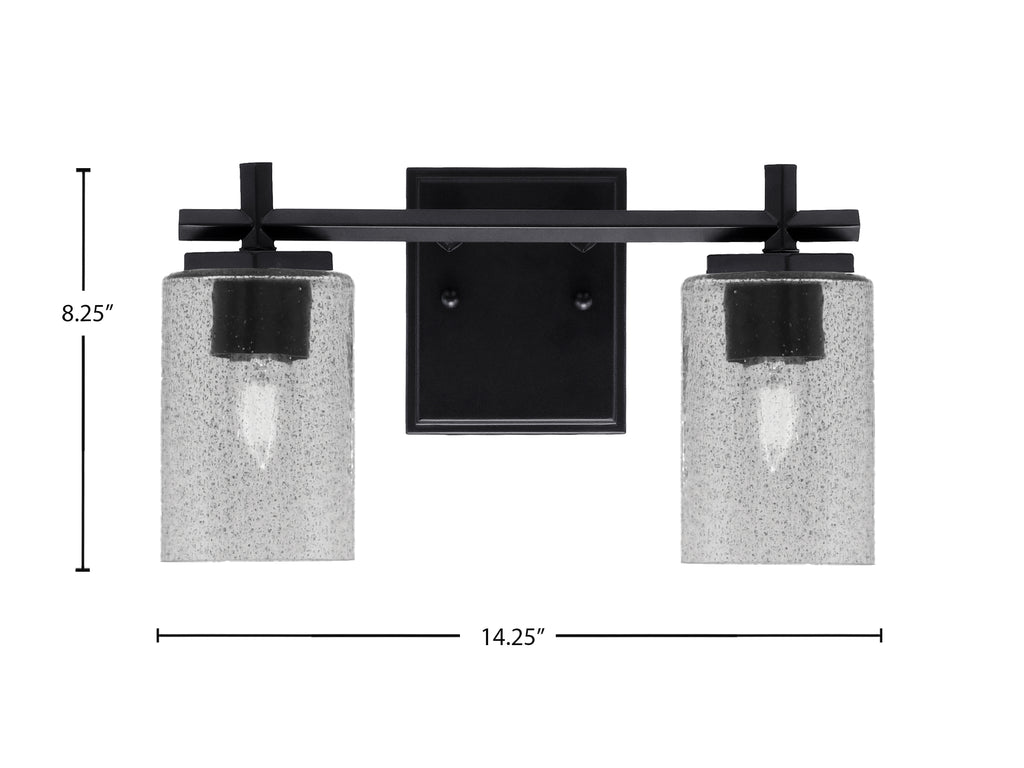 Franklin Two Light Bath Bar in Matte Black with Smoke Bubble Shade