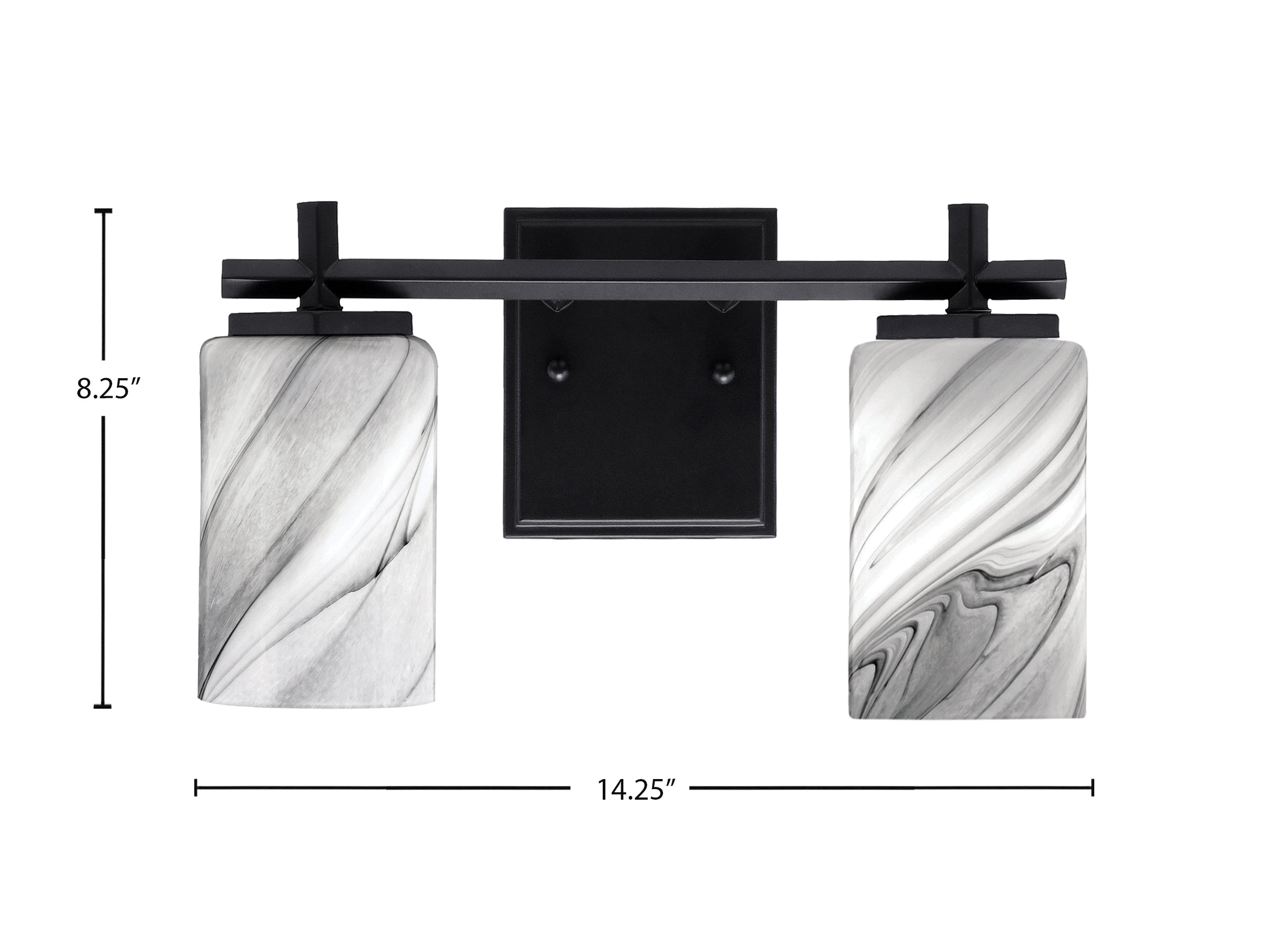 Franklin Two Light Bath Bar in Matte Black with Onyx Swirl Shade