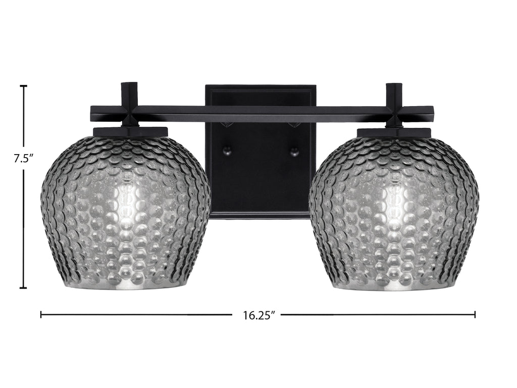 Franklin Two Light Bath Bar in Matte Black with Smoke Textured Shade