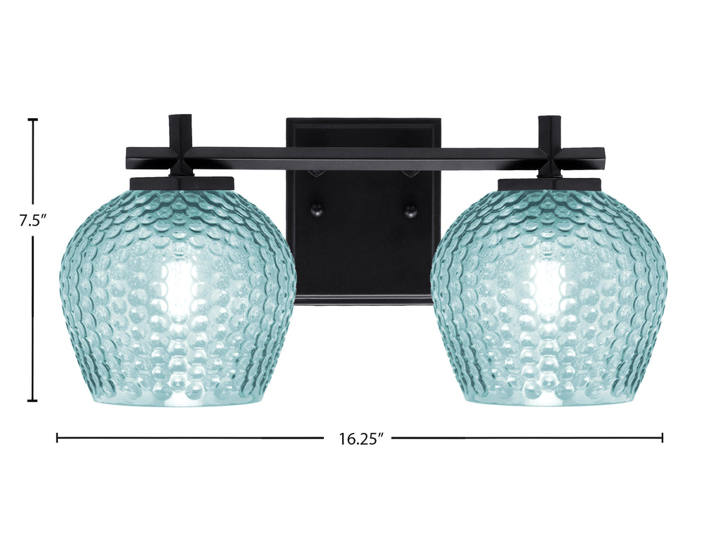 Franklin Two Light Bath Bar in Matte Black with Turquoise Textured Shade