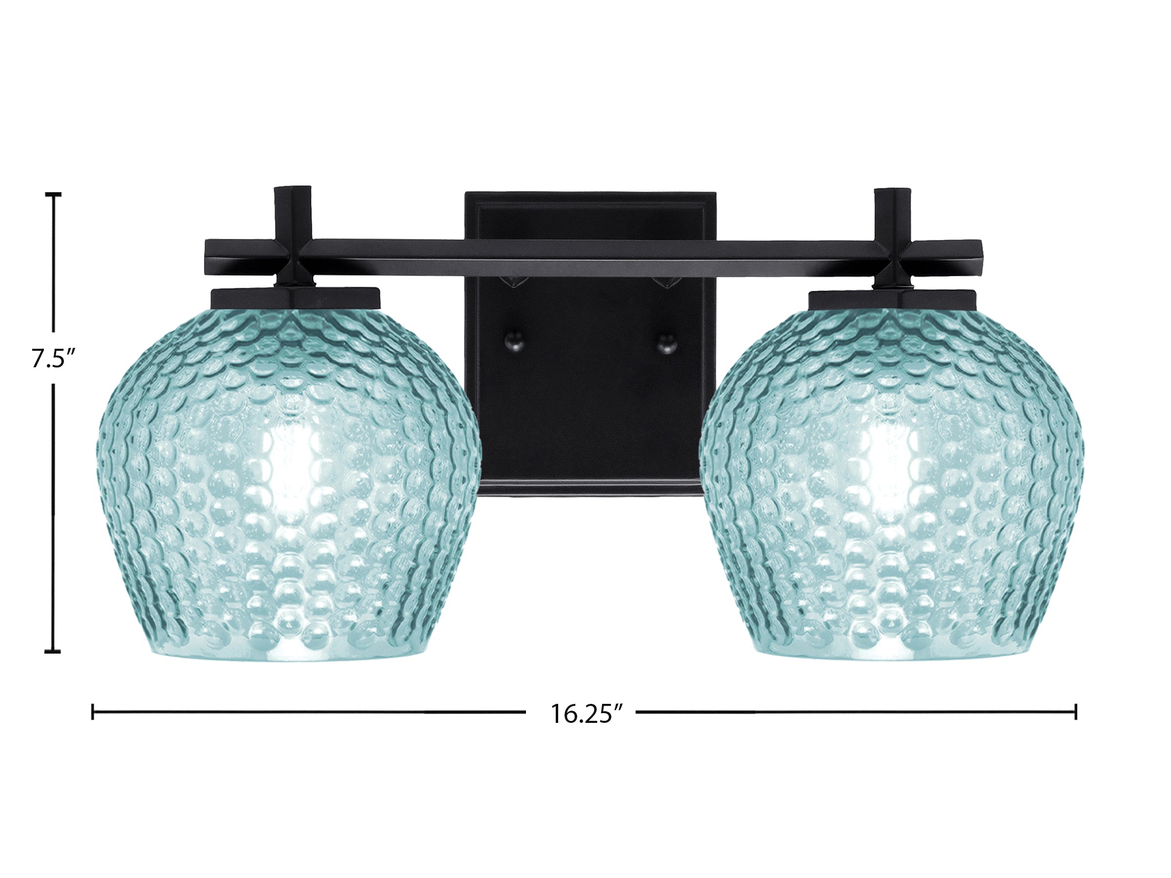 Franklin Two Light Bath Bar in Matte Black with Turquoise Textured Shade