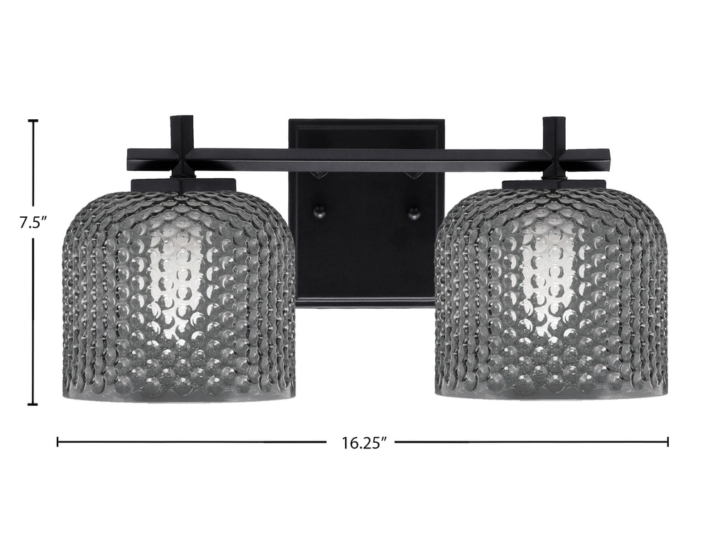 Franklin Two Light Bath Bar in Matte Black with Smoke Textured Shade