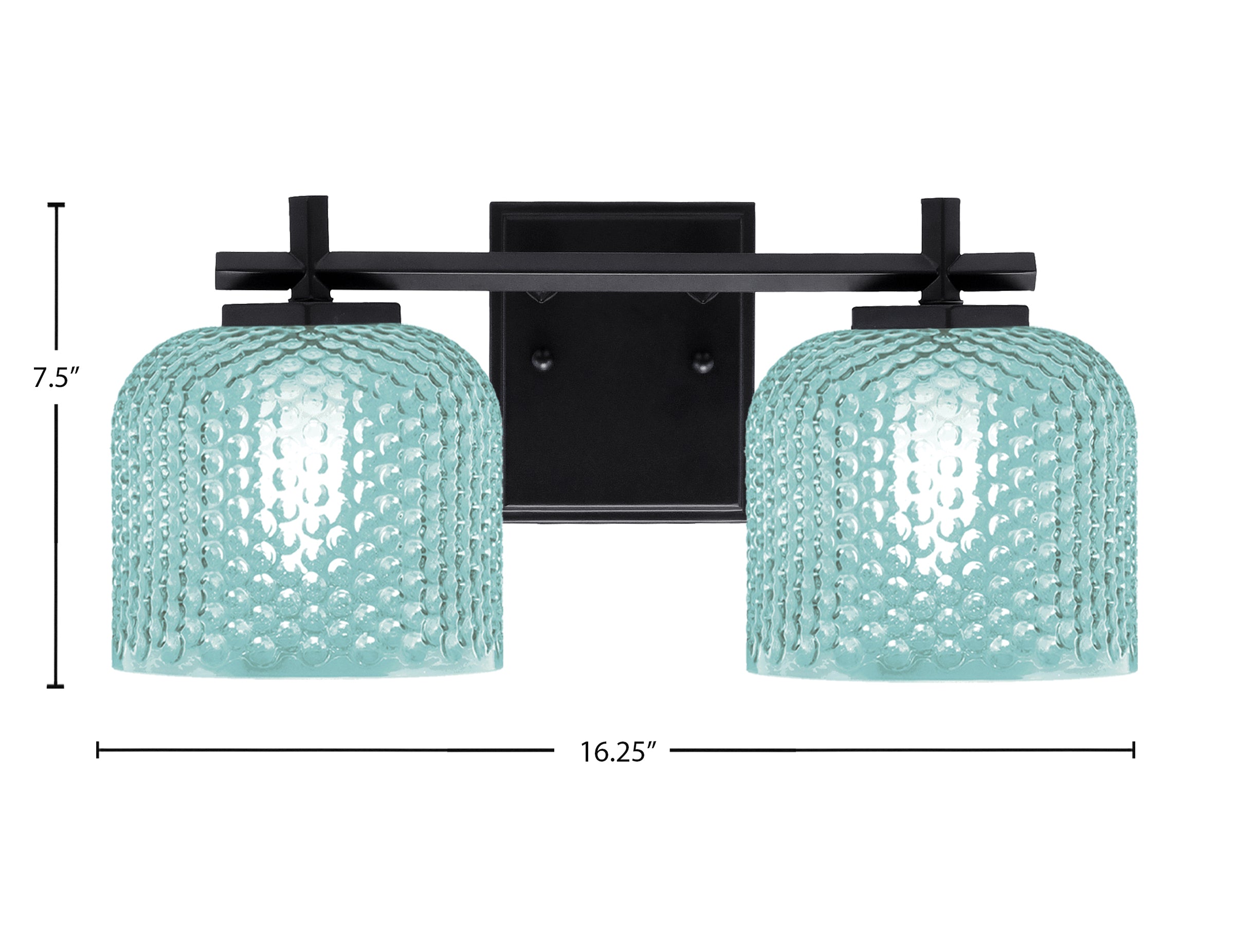 Franklin Two Light Bath Bar in Matte Black with Turquoise Textured Shade