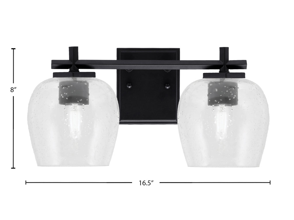 Franklin Two Light Bath Bar in Matte Black with Clear Bubble Shade