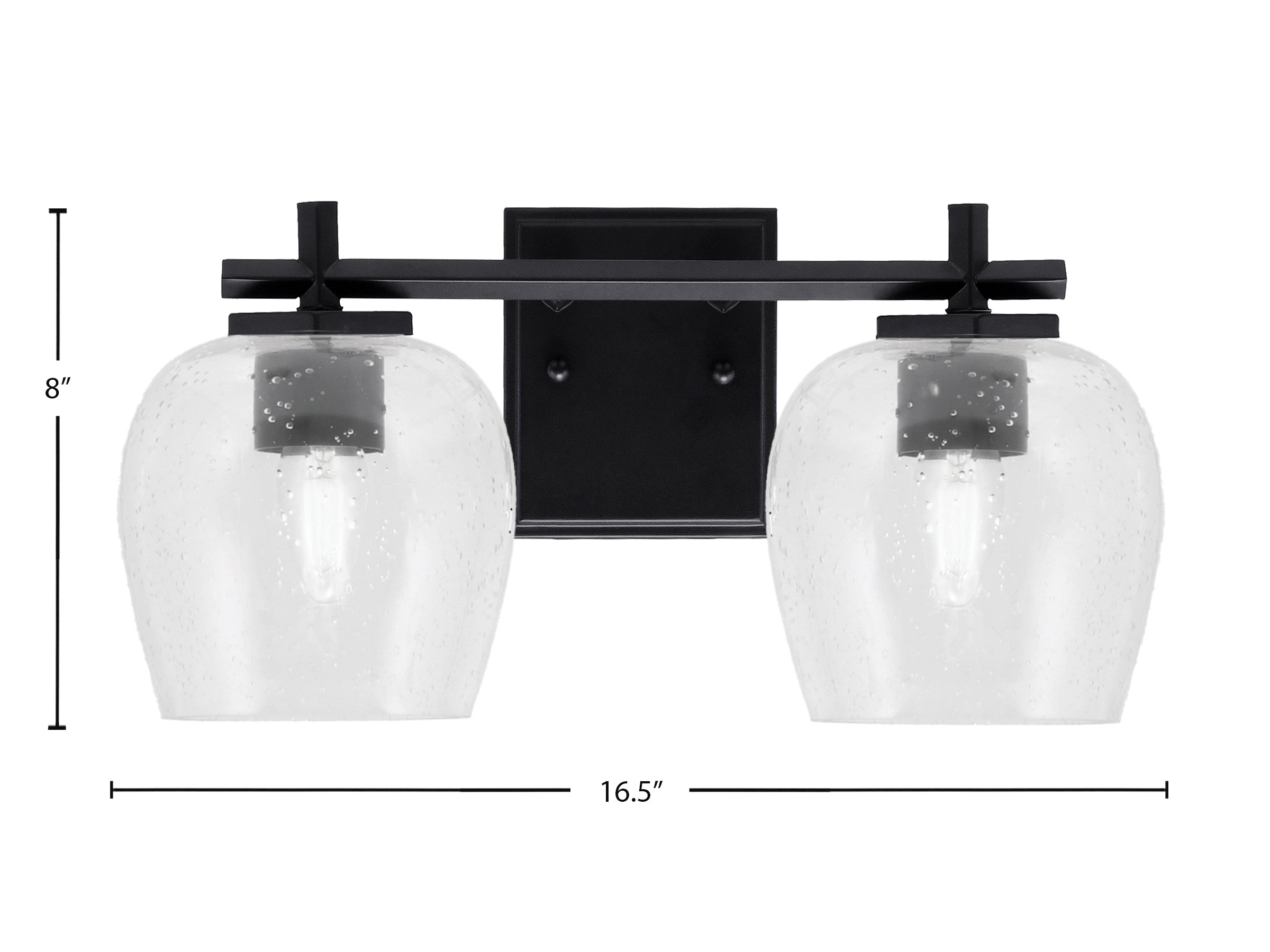Franklin Two Light Bath Bar in Matte Black with Clear Bubble Shade