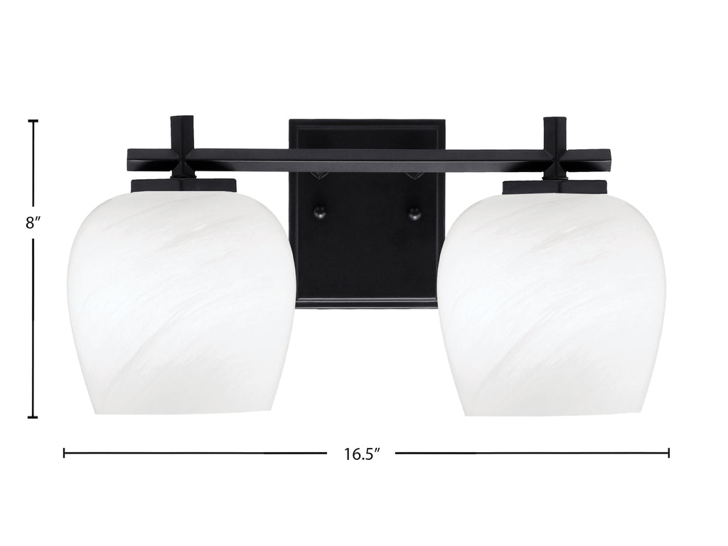 Franklin Two Light Bath Bar in Matte Black with White Marble Shade