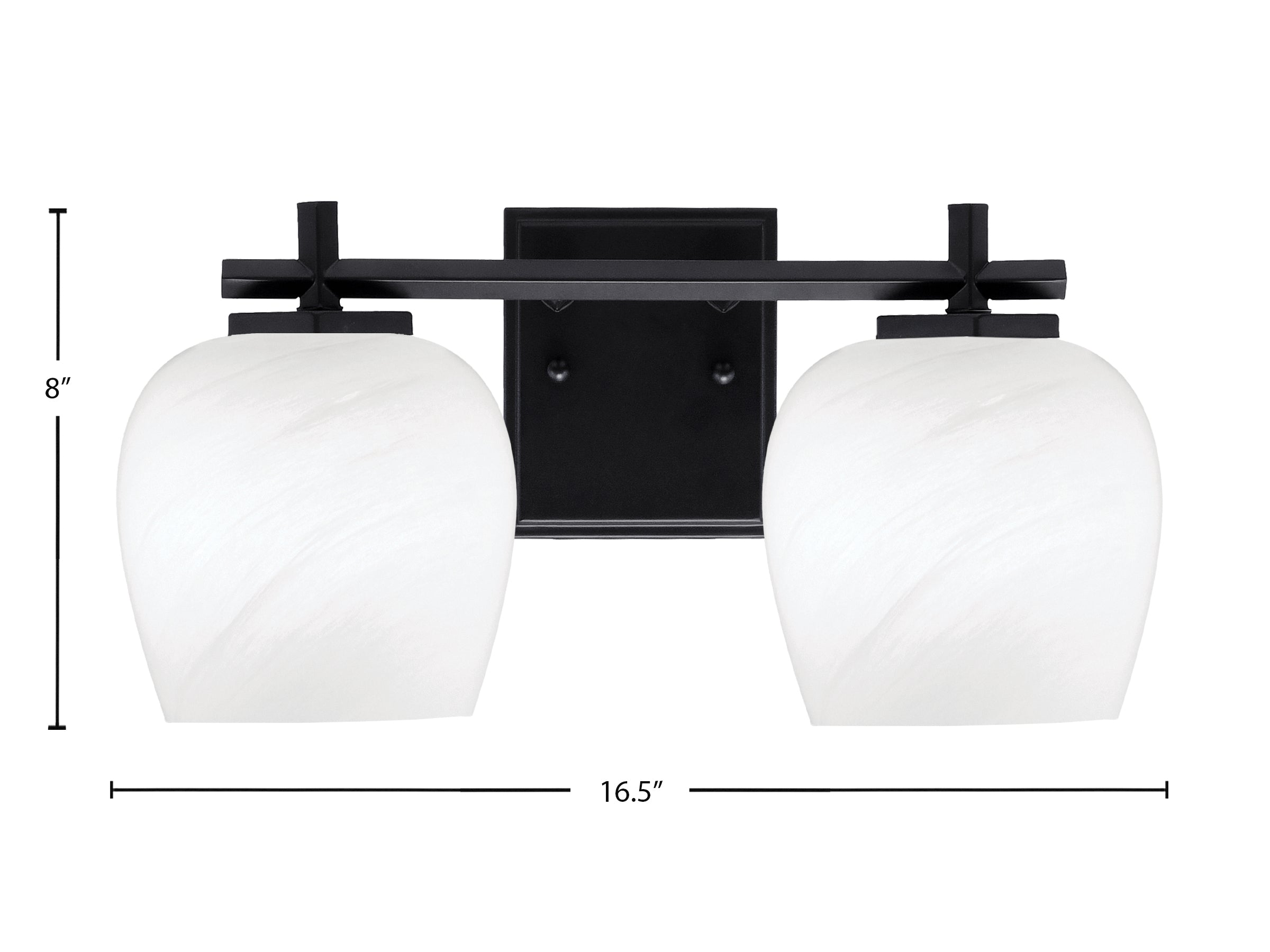 Franklin Two Light Bath Bar in Matte Black with White Marble Shade