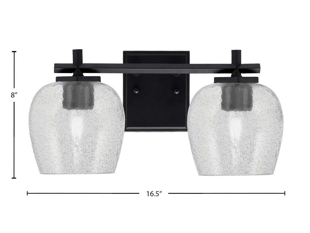 Franklin Two Light Bath Bar in Matte Black with Smoke Bubble Shade